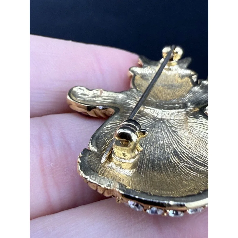 Vintage Monet Brooch Gold Tone Rhinestone Enamel Snowman